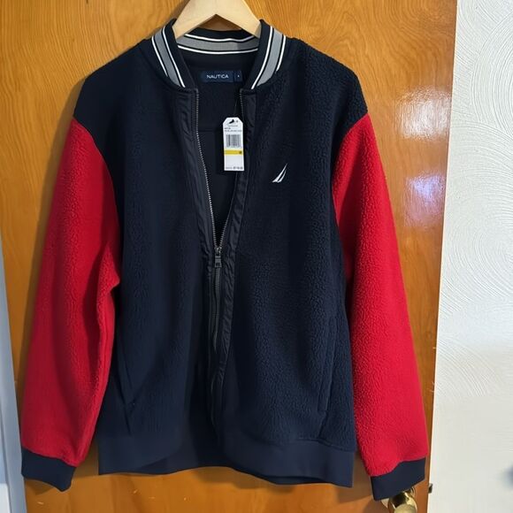 Nautica Fleece Jacket Mens Medium Sherpa Navy Red - Picture 1 of 3